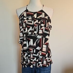 White House Black Market Black and White Geometric Blouse